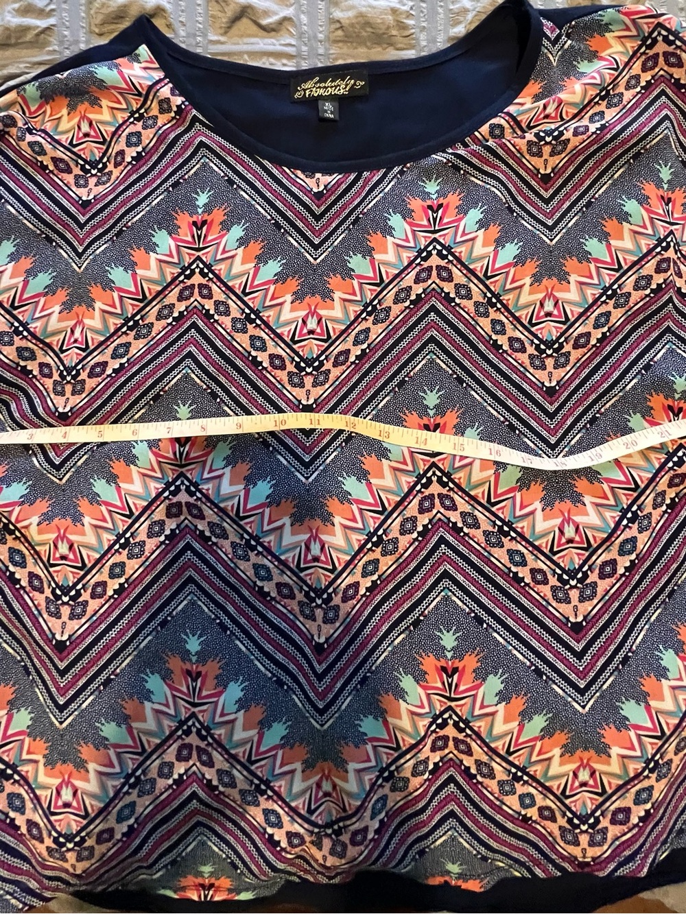Absolutely Famous Navy Multi-Color Chevron Print Blouse